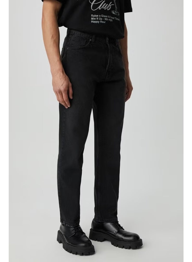 GRIMELANGE Men's Regular Fit Relaxed Cut Thick Textured Wash Effect Magic Denim Anthracite Jeans - Image 4